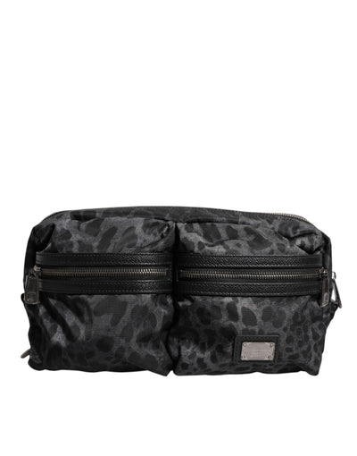 Dolce &amp; Gabbana zwart grijs luipaard DG logo riem taille heuptas