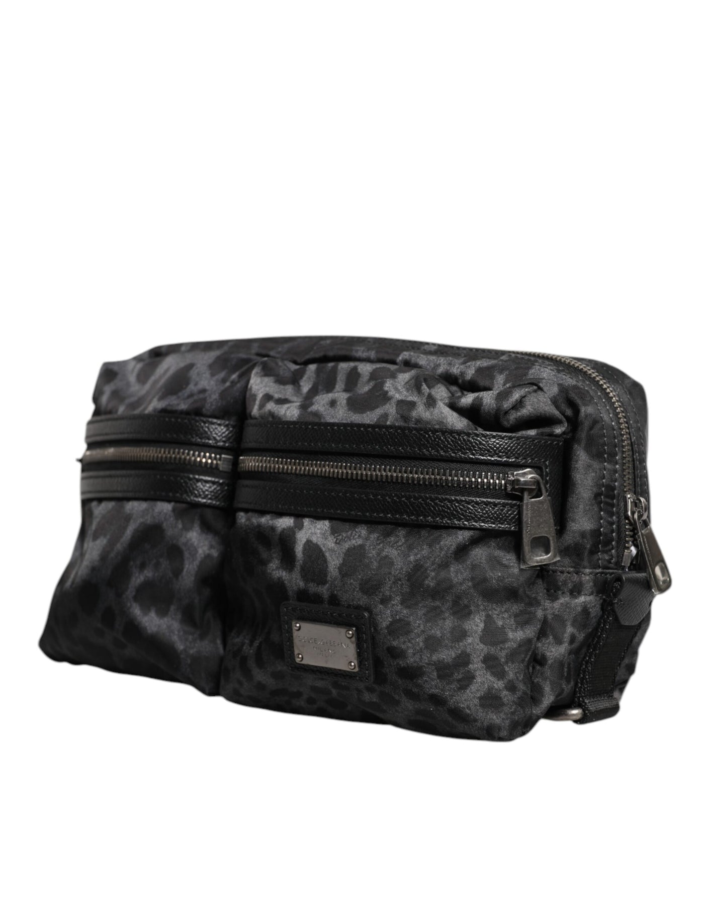 Dolce &amp; Gabbana zwart grijs luipaard DG logo riem taille heuptas