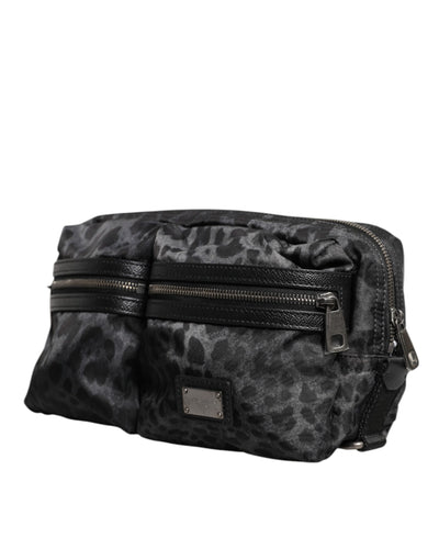 Dolce &amp; Gabbana zwart grijs luipaard DG logo riem taille heuptas