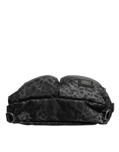 Dolce &amp; Gabbana zwart grijs luipaard DG logo riem taille heuptas
