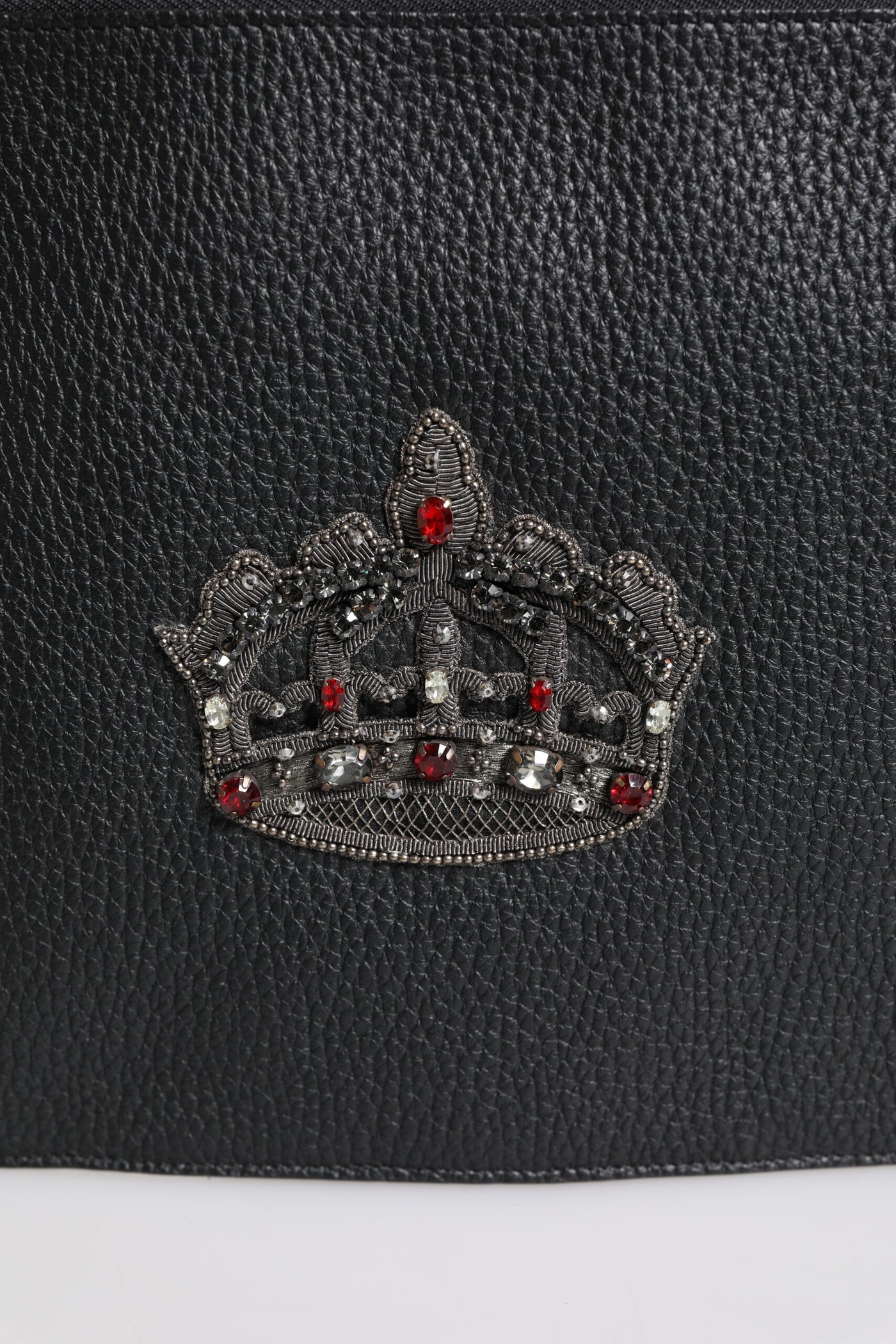 Pochette Dolce &amp; Gabbana en cuir de veau noir ornée d'une couronne