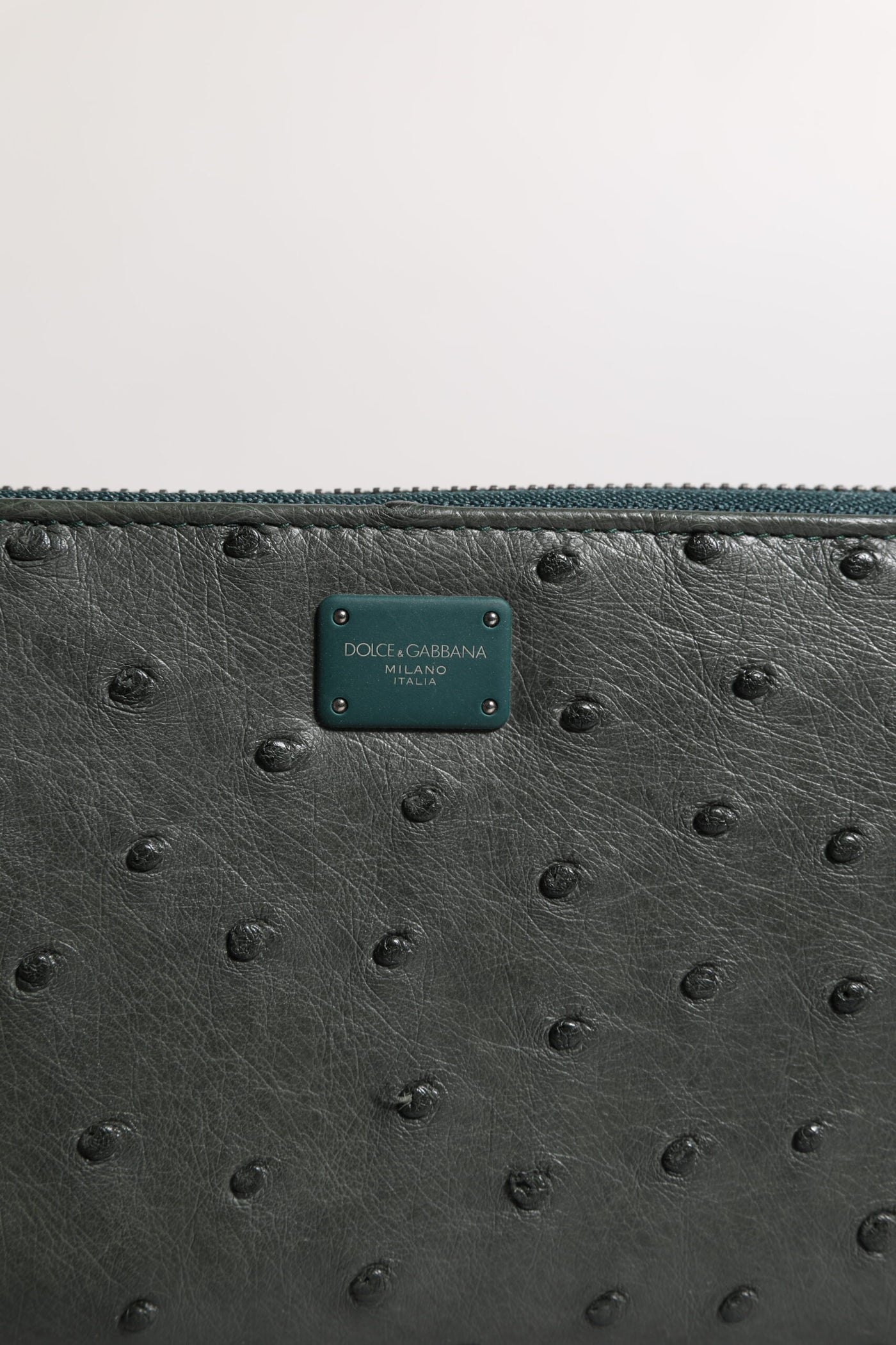 Dolce &amp; Gabbana Groene Ostrich Logo Plaque Ritssluiting Continentale Portemonnee