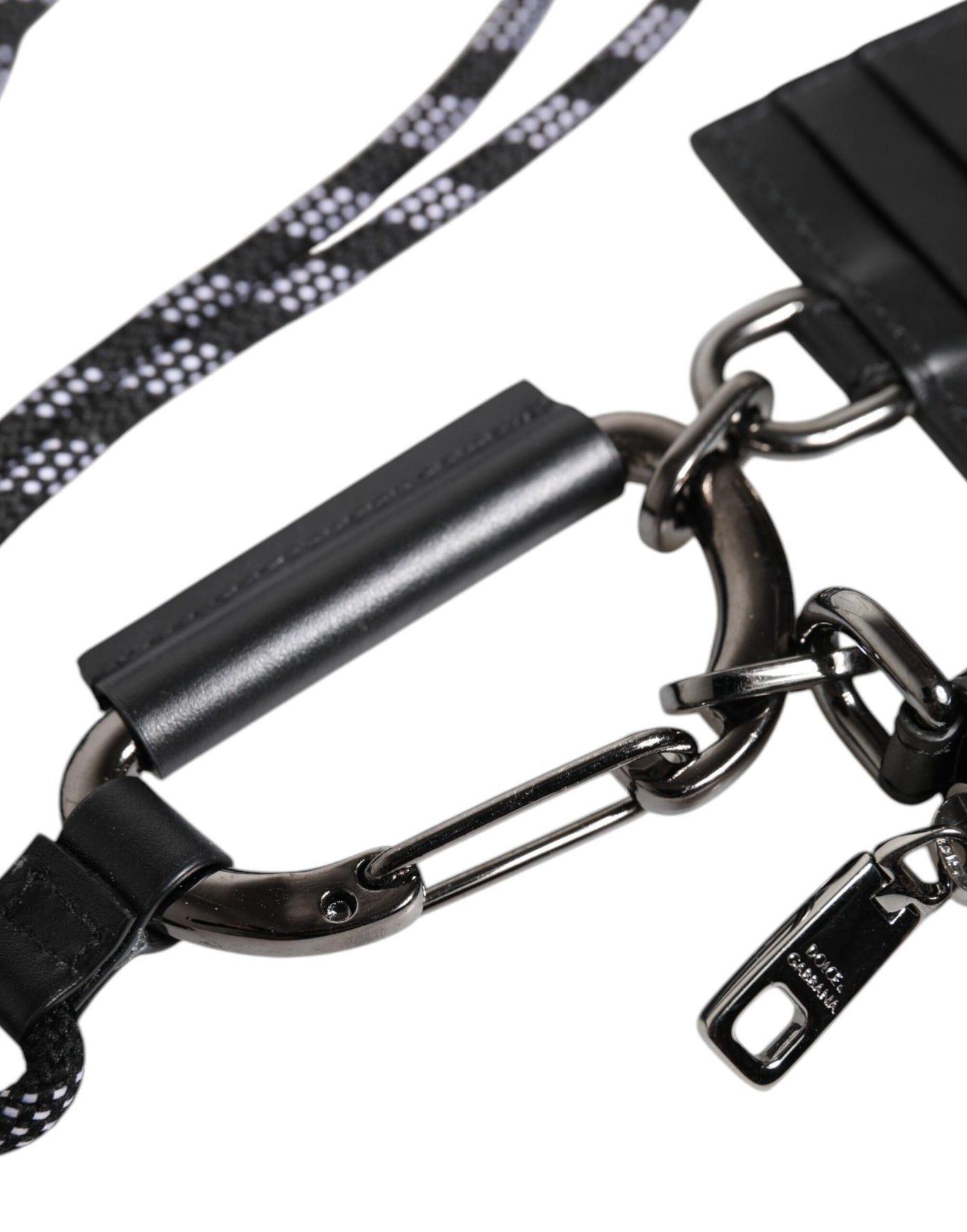 Dolce &amp; Gabbana Zwarte Leren Lanyard Ritssluiting Kaarthouder Portemonnee