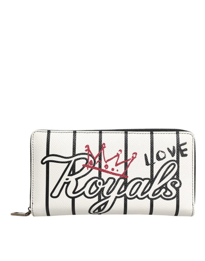 Dolce &amp; Gabbana witte leren DG Crown Royals Continental portemonnee met rits rondom
