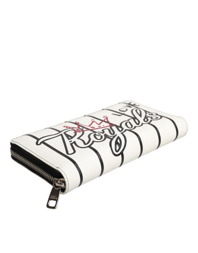 Dolce &amp; Gabbana witte leren DG Crown Royals Continental portemonnee met rits rondom