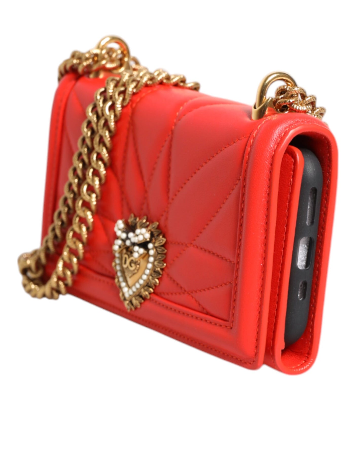 Dolce &amp; Gabbana Rode Leren Gewatteerde Devotion Crossbody Telefoonhoesje