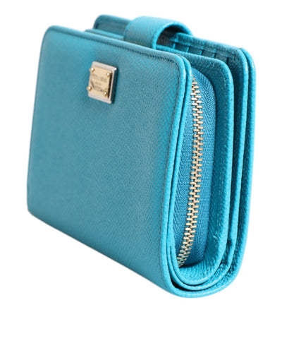 Dolce &amp; Gabbana lichtblauwe leren bifold continental clutch portemonnee