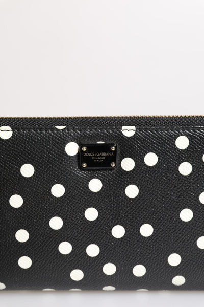 Dolce &amp; Gabbana zwart-wit gestippelde leren continentale portemonnee met ritssluiting