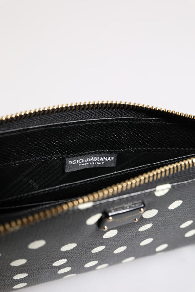 Dolce &amp; Gabbana zwart-wit gestippelde leren continentale portemonnee met ritssluiting