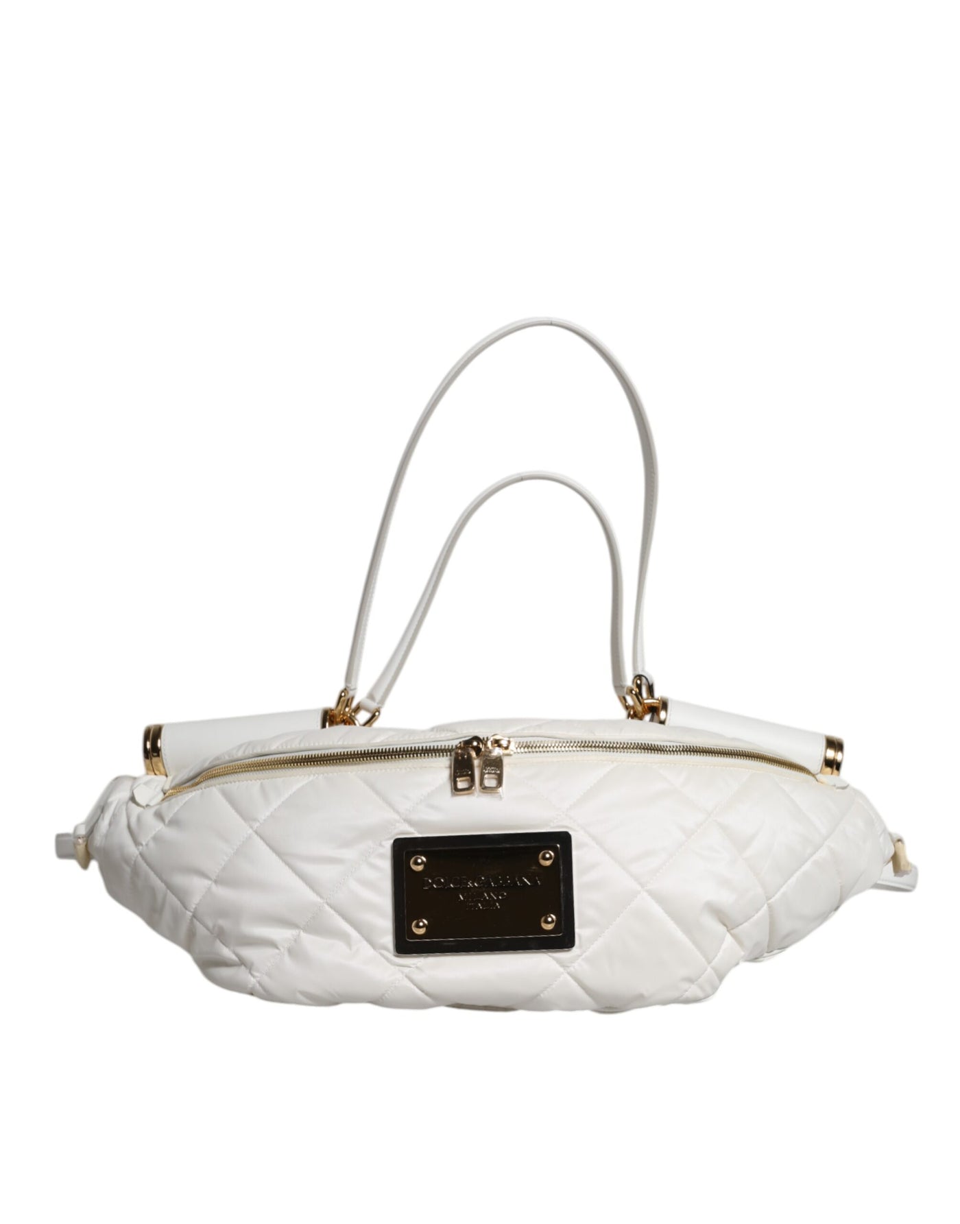 Sac banane Dolce &amp; Gabbana blanc matelassé avec plaque logo