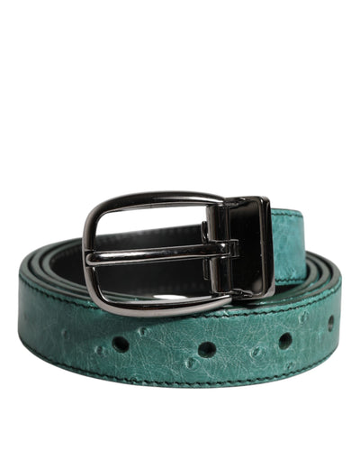 Dolce &amp; Gabbana Groene Struisvogelleren Zilveren Metalen Gesp Riem