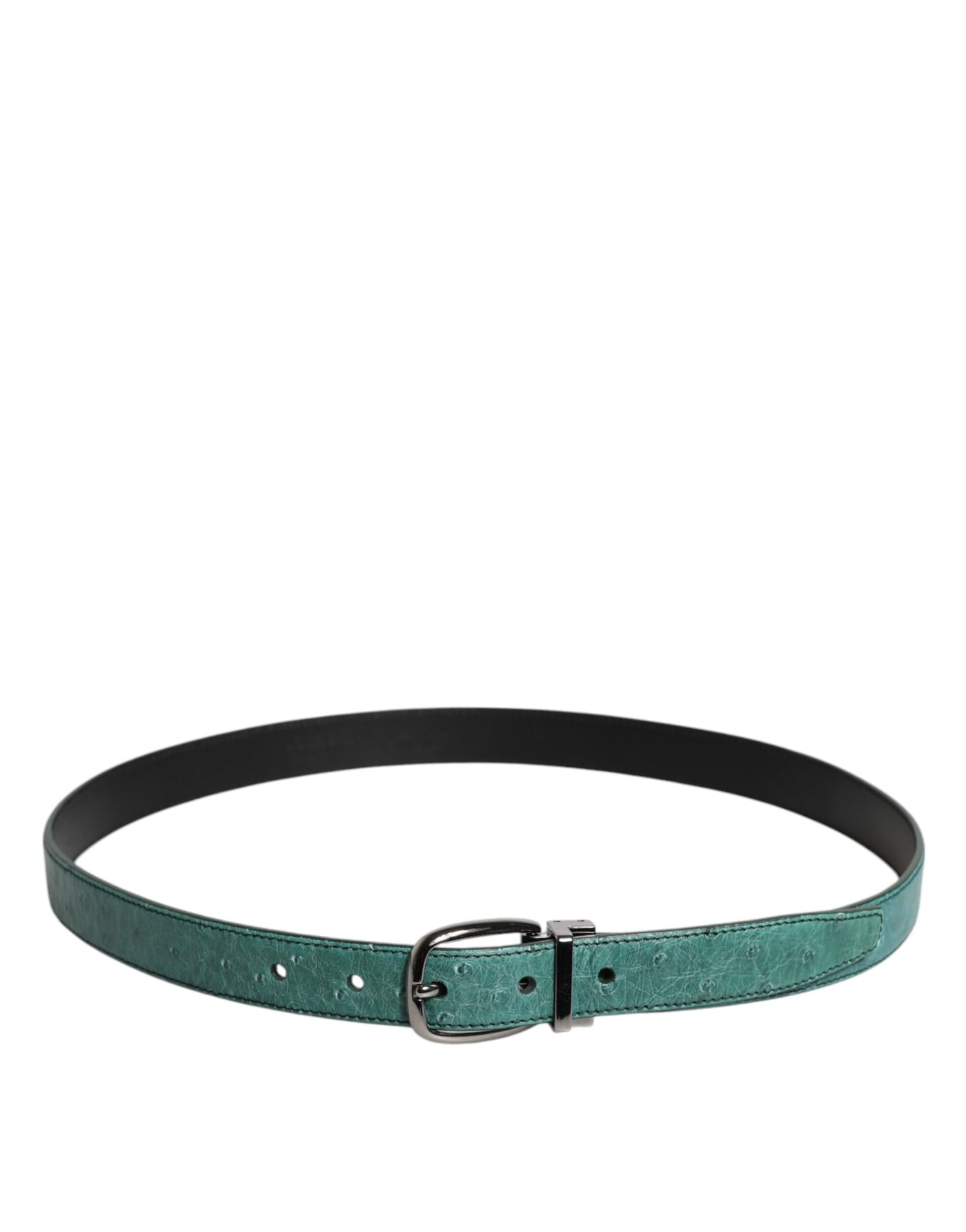 Dolce &amp; Gabbana Groene Struisvogelleren Zilveren Metalen Gesp Riem
