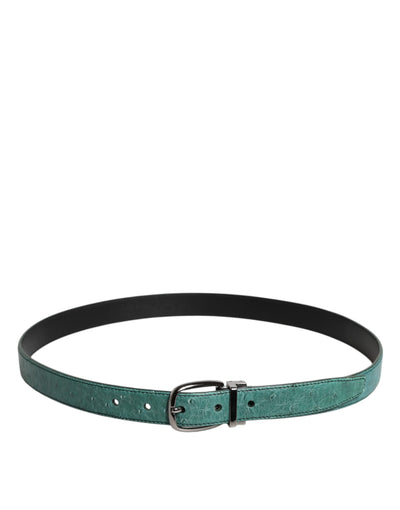 Dolce &amp; Gabbana Groene Struisvogelleren Zilveren Metalen Gesp Riem