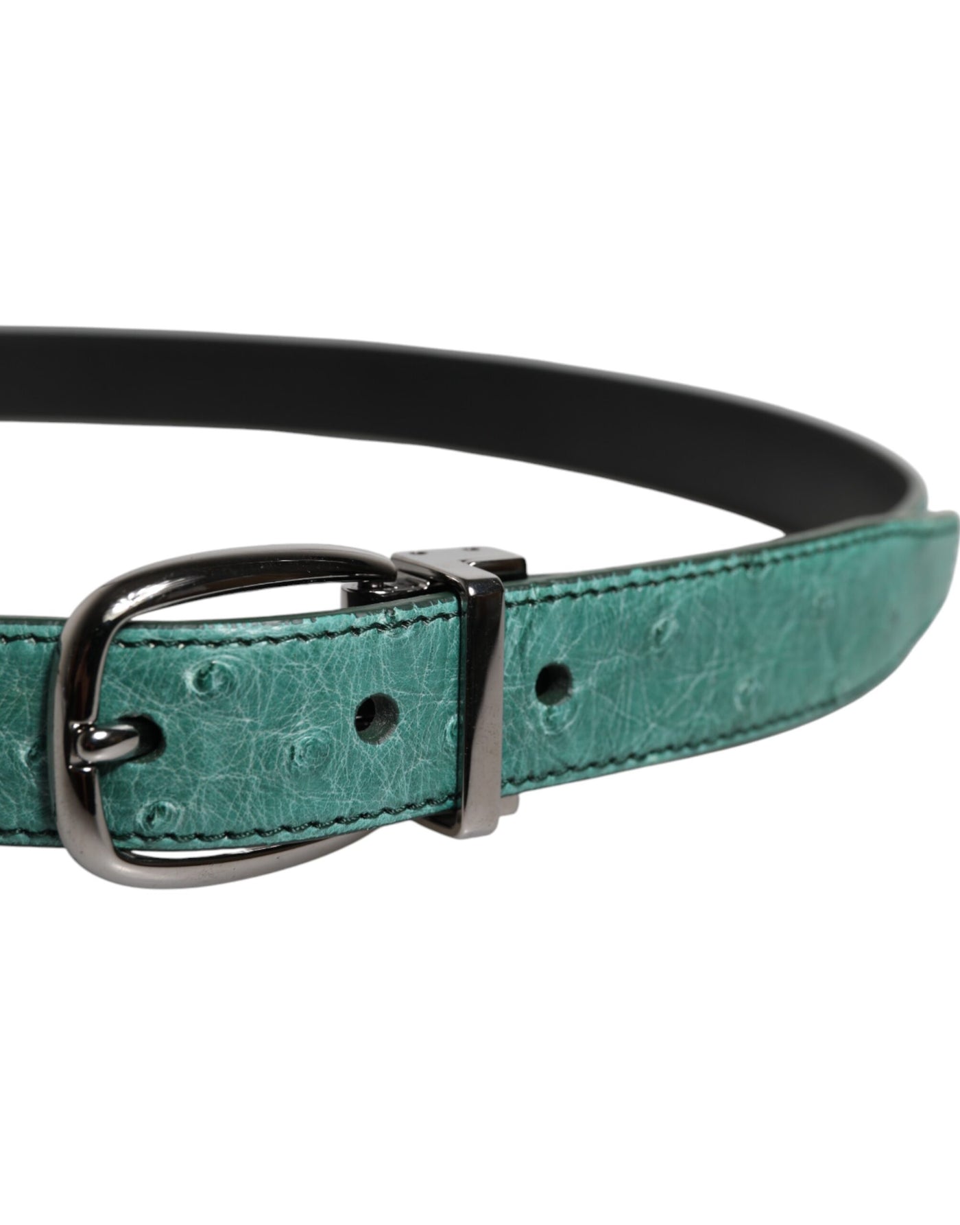 Dolce &amp; Gabbana Groene Struisvogelleren Zilveren Metalen Gesp Riem