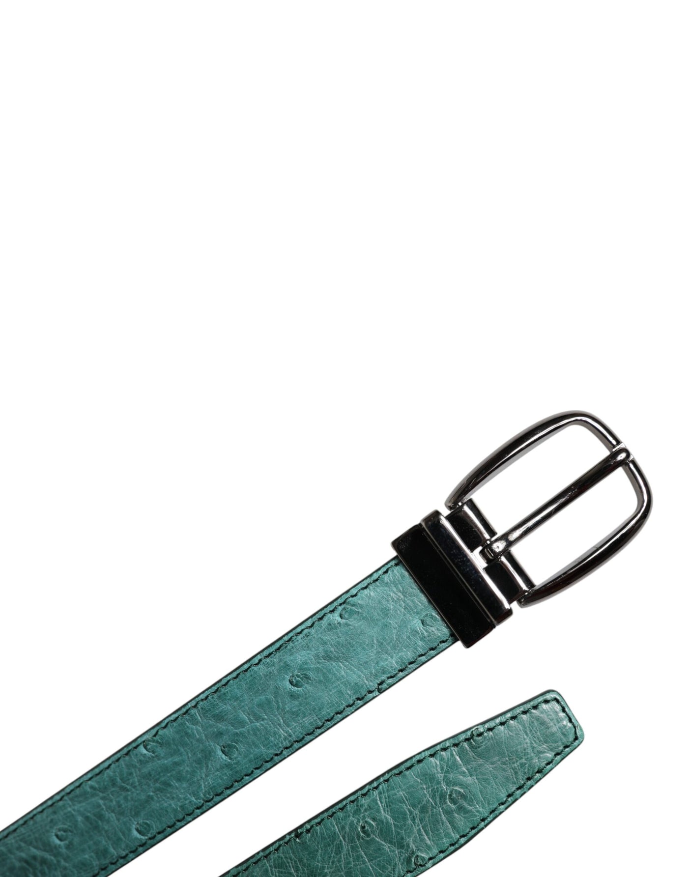 Dolce &amp; Gabbana Groene Struisvogelleren Zilveren Metalen Gesp Riem