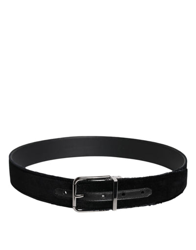 Ceinture Dolce &amp; Gabbana en coton noir avec boucle en métal argenté