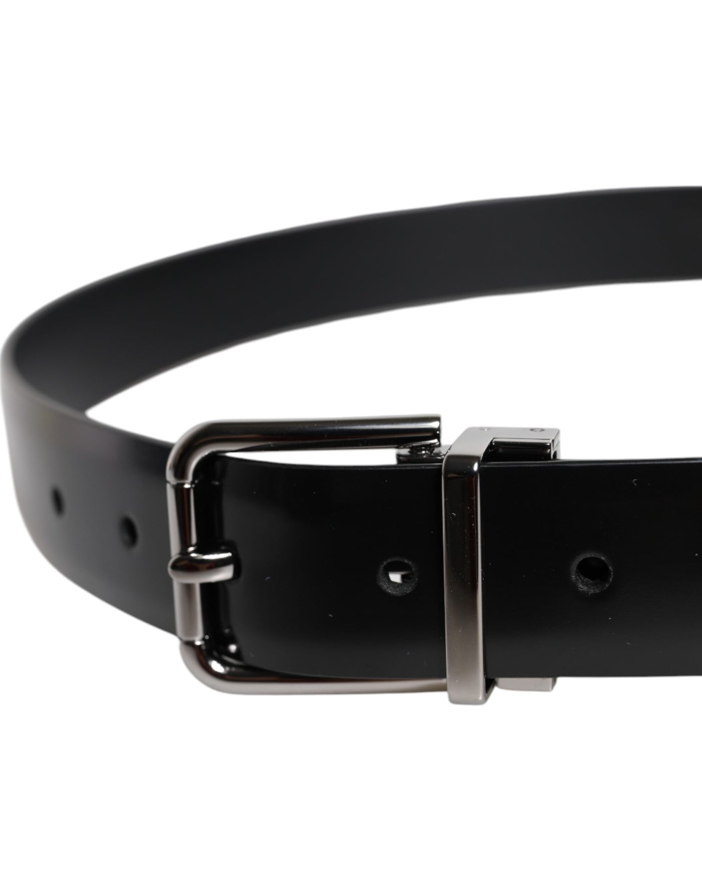 Ceinture Dolce &amp; Gabbana en cuir noir brillant avec boucle en métal argenté