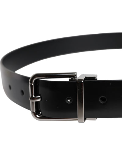 Ceinture Dolce &amp; Gabbana en cuir noir brillant avec boucle en métal argenté
