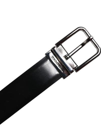 Ceinture Dolce &amp; Gabbana en cuir noir brillant avec boucle en métal argenté