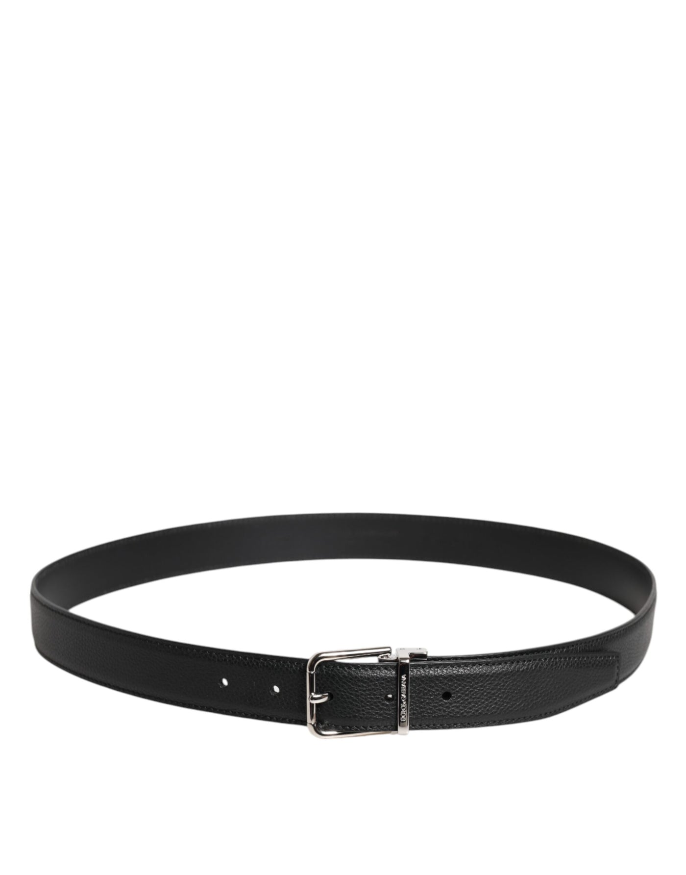 Ceinture Dolce &amp; Gabbana en cuir noir avec boucle en métal argenté