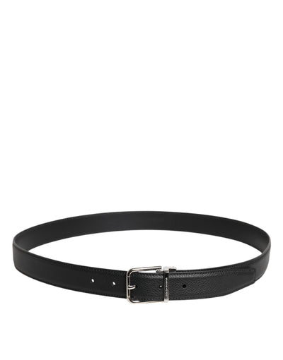 Ceinture Dolce &amp; Gabbana en cuir noir avec boucle en métal argenté