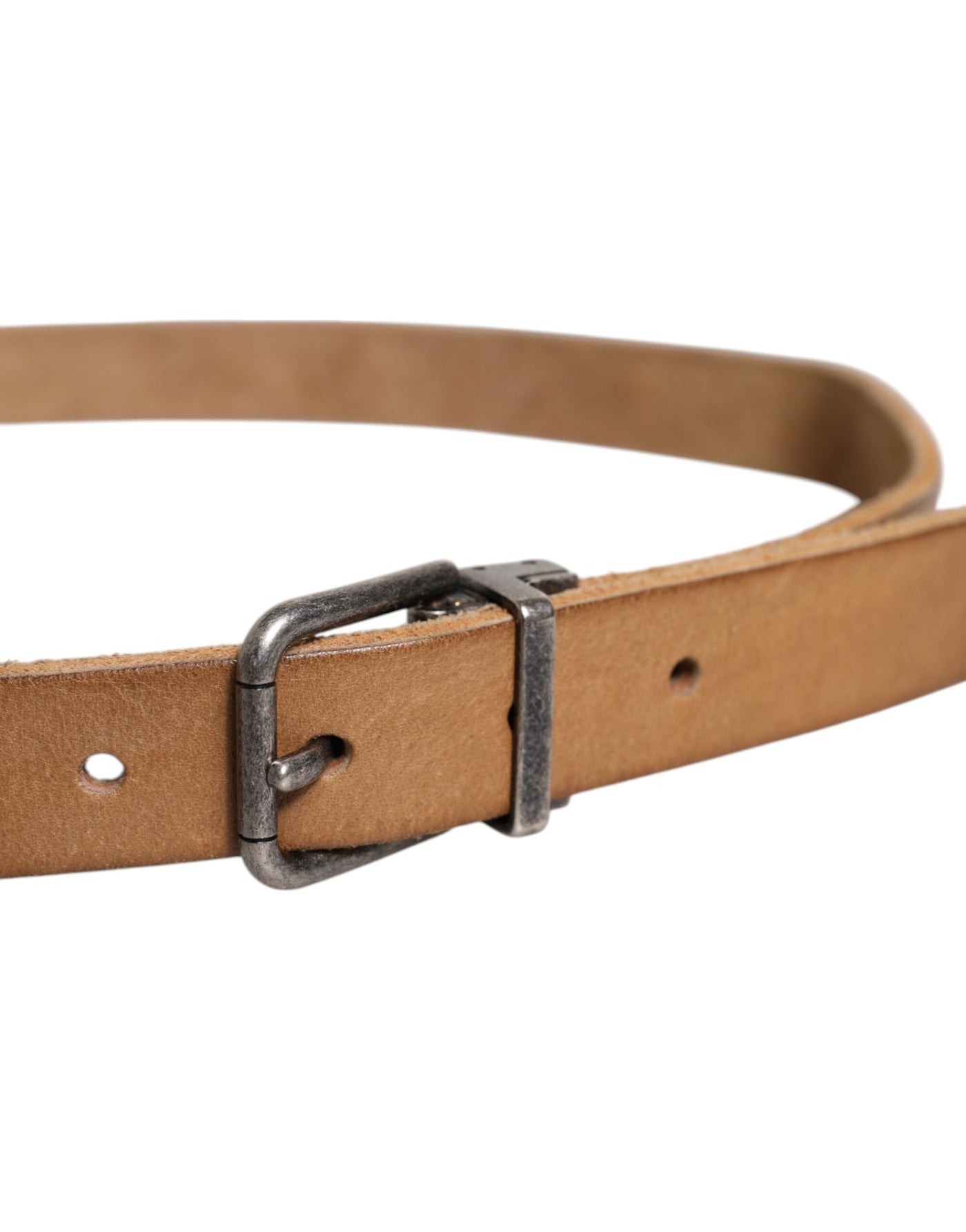 Ceinture Dolce &amp; Gabbana en cuir marron avec boucle en métal argenté