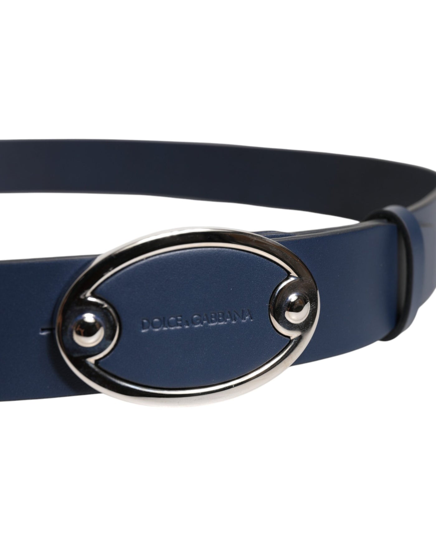 Ceinture classique en cuir bleu Dolce &amp; Gabbana avec boucle en métal et logo