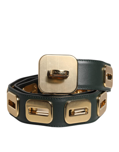 Dolce &amp; Gabbana Groene Leren Goudkleurige Riem met Draaibare Gesp