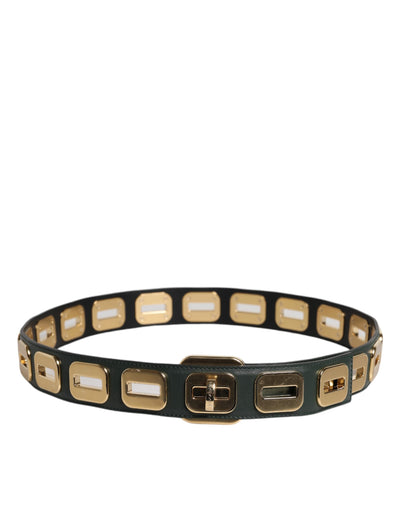 Dolce &amp; Gabbana Groene Leren Goudkleurige Riem met Draaibare Gesp