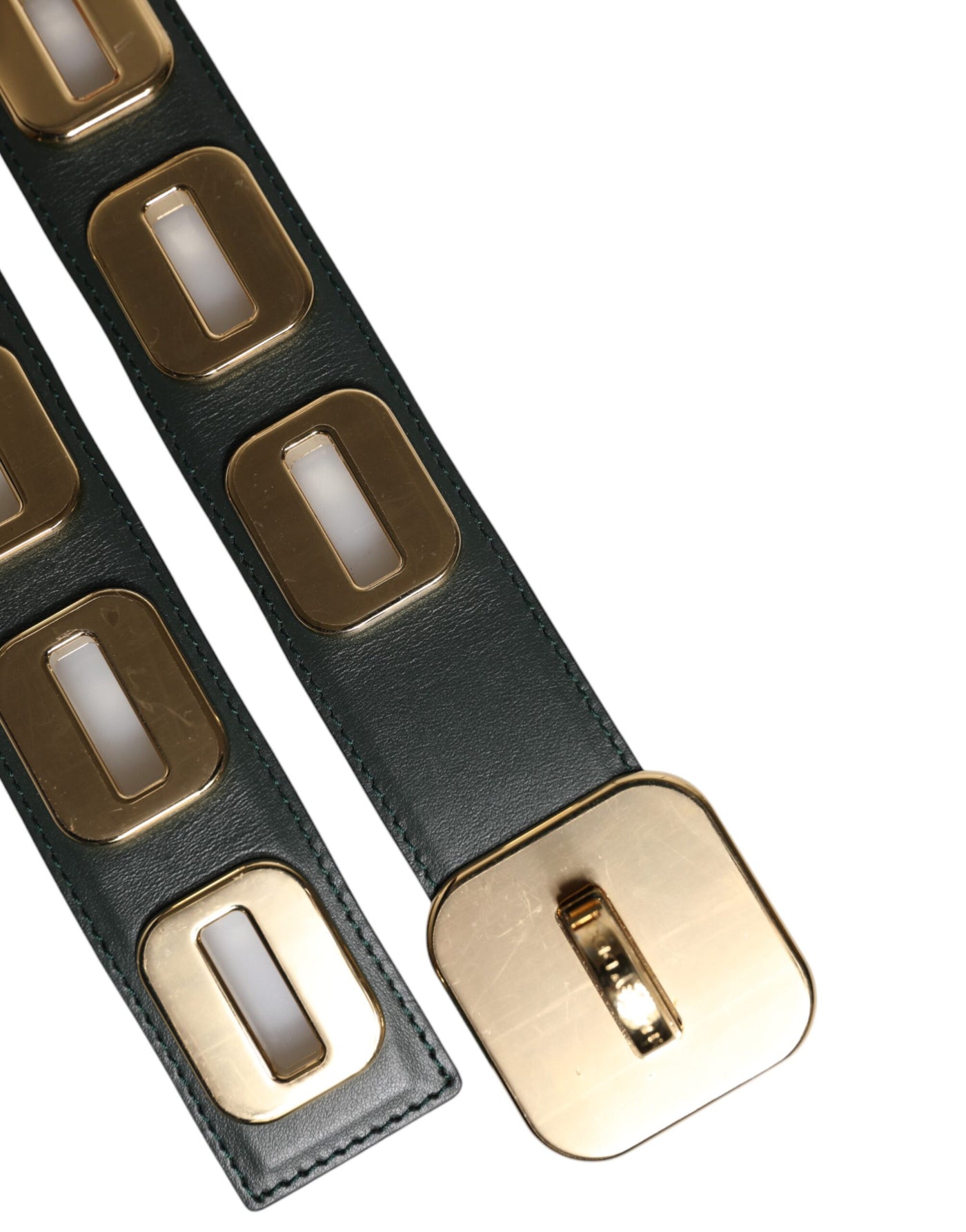 Dolce &amp; Gabbana Groene Leren Goudkleurige Riem met Draaibare Gesp