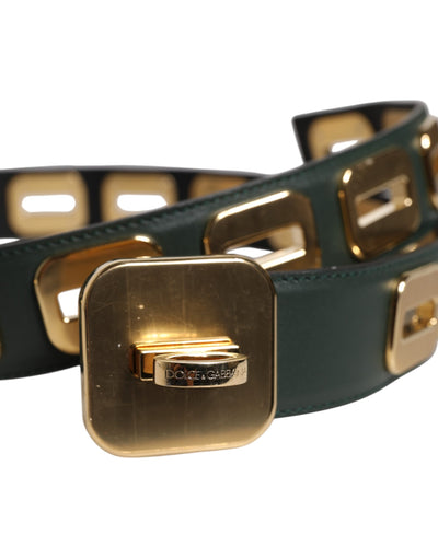 Dolce &amp; Gabbana Groene Leren Goudkleurige Riem met Draaibare Gesp
