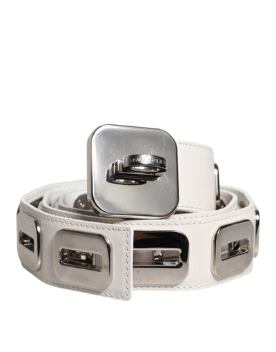 Dolce &amp; Gabbana witte leren riem met draaibare gesp in goudkleur