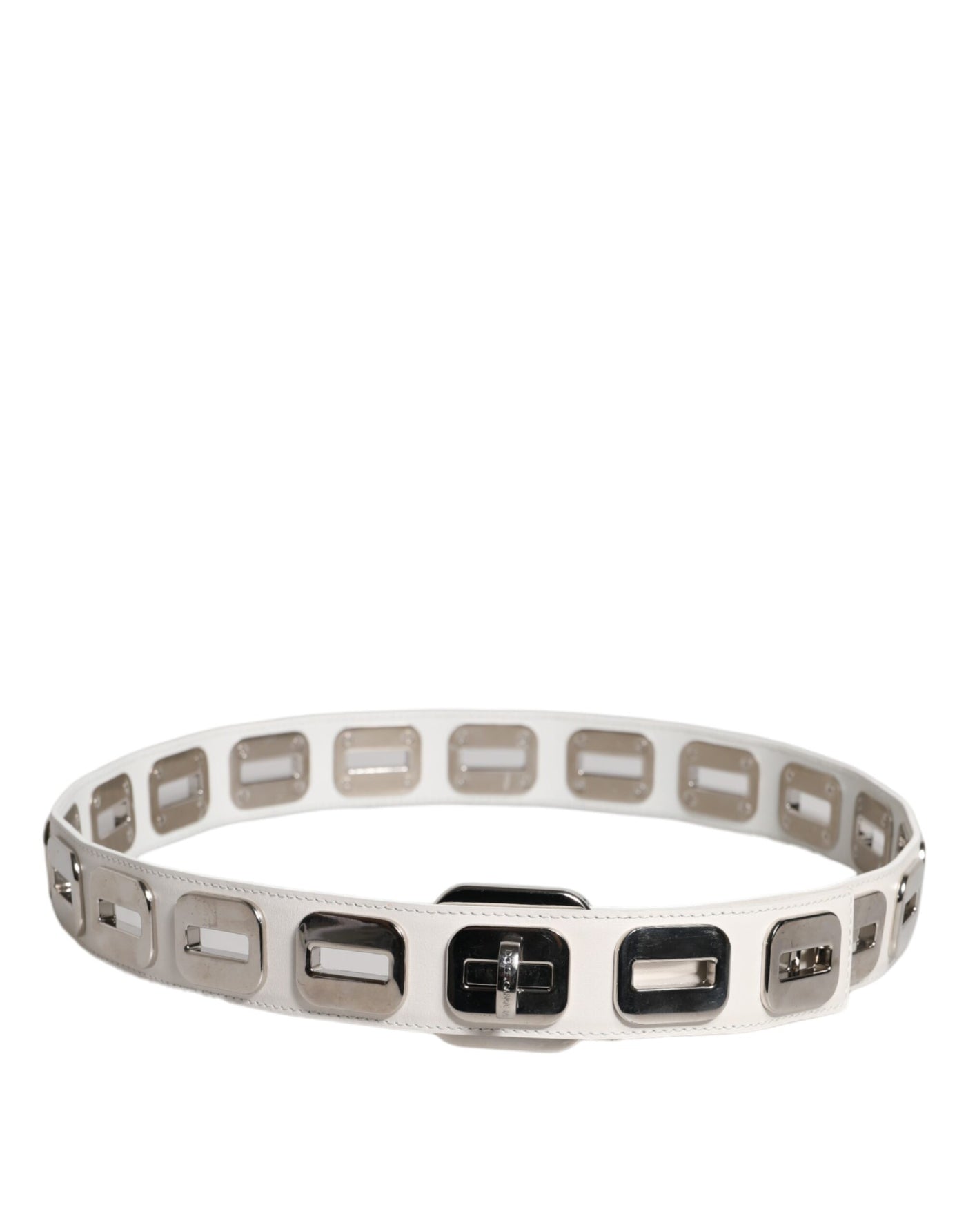 Dolce &amp; Gabbana witte leren riem met draaibare gesp in goudkleur