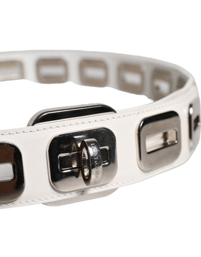 Dolce &amp; Gabbana witte leren riem met draaibare gesp in goudkleur