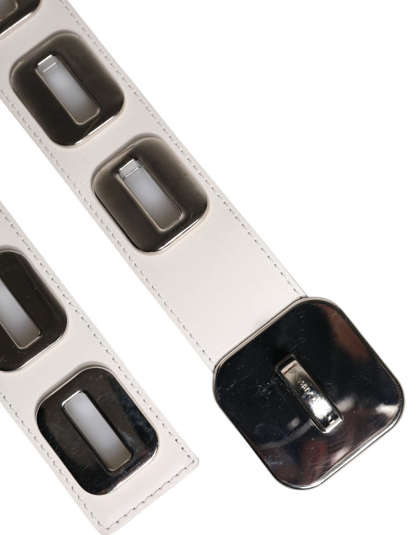 Dolce &amp; Gabbana witte leren riem met draaibare gesp in goudkleur