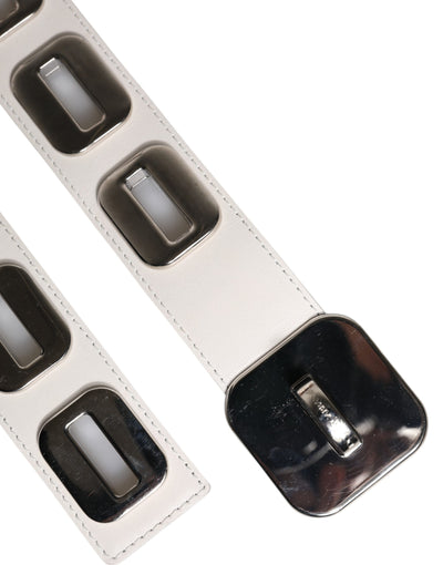 Dolce &amp; Gabbana witte leren riem met draaibare gesp in goudkleur