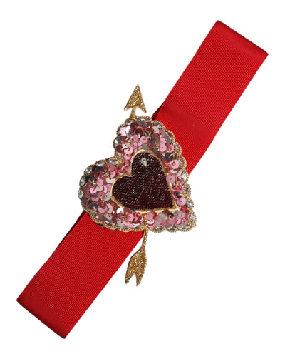 Dolce &amp; Gabbana Rode Stretch Brede Taille Hart Versierde Riem