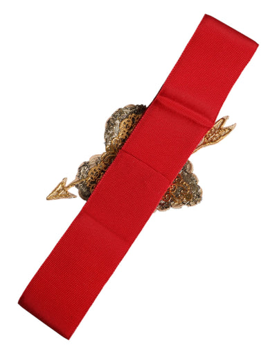 Dolce &amp; Gabbana Rode Stretch Brede Taille Hart Versierde Riem