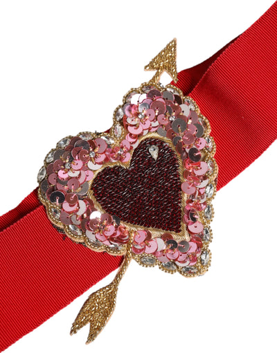 Dolce &amp; Gabbana Rode Stretch Brede Taille Hart Versierde Riem