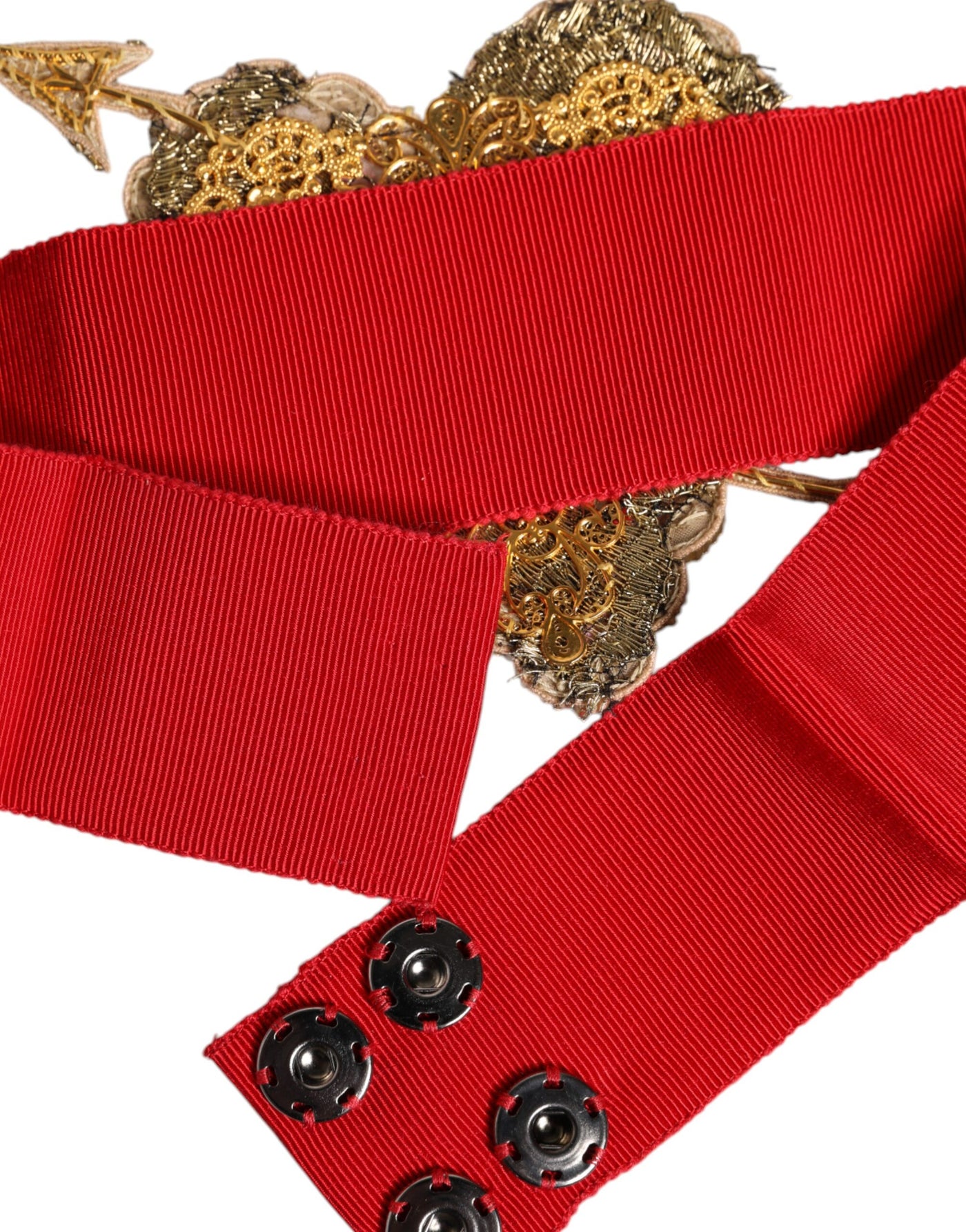 Dolce &amp; Gabbana Rode Stretch Brede Taille Hart Versierde Riem