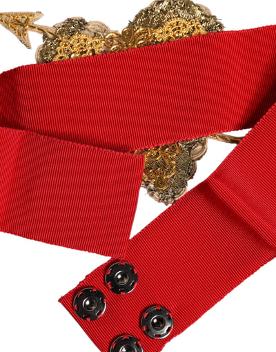 Dolce &amp; Gabbana Rode Stretch Brede Taille Hart Versierde Riem