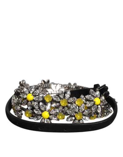 Dolce &amp; Gabbana Zwarte Leren Daisy Crystal Embellish Tailleriem