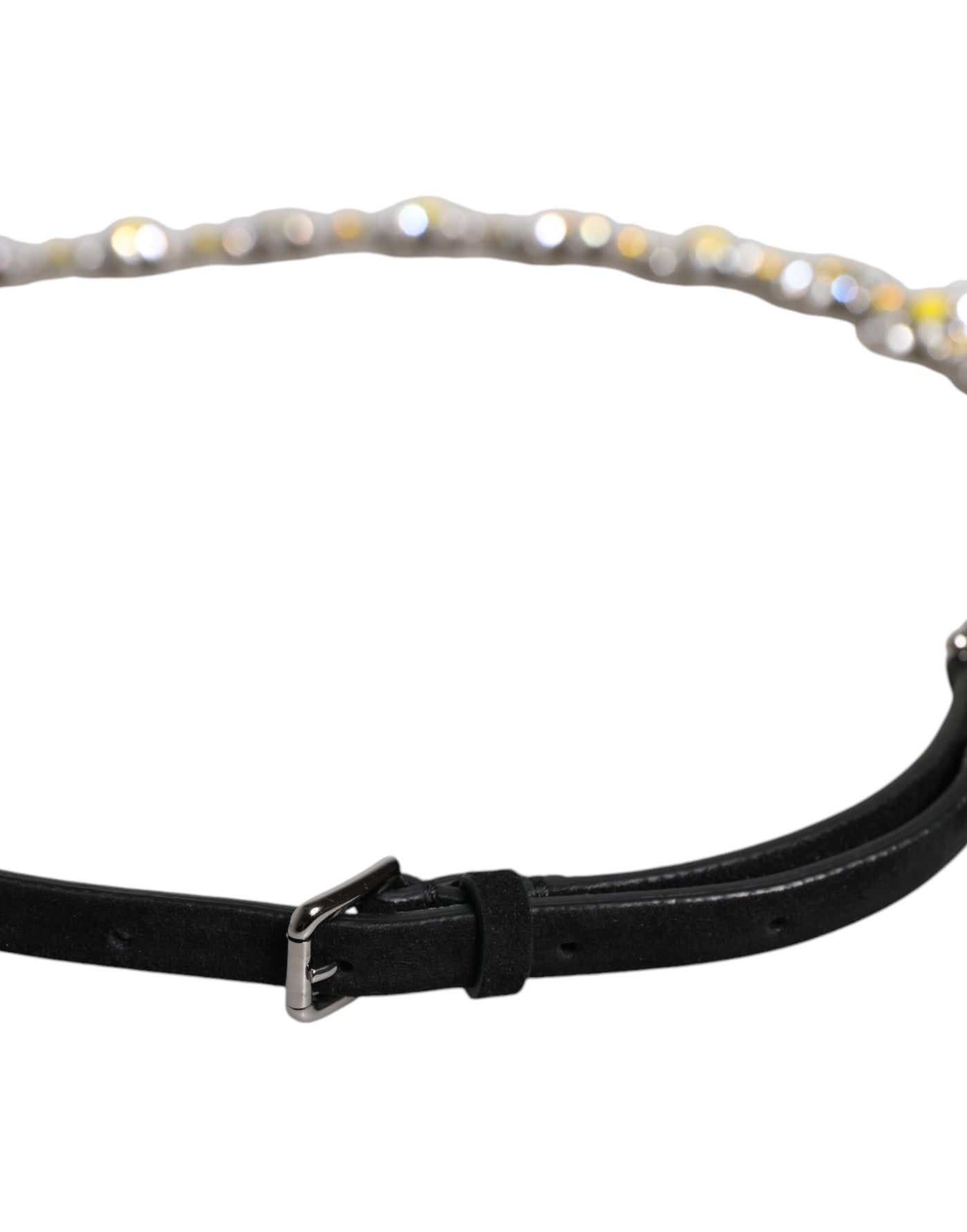 Dolce &amp; Gabbana Zwarte Leren Daisy Crystal Embellish Tailleriem