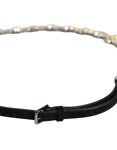 Dolce &amp; Gabbana Zwarte Leren Daisy Crystal Embellish Tailleriem