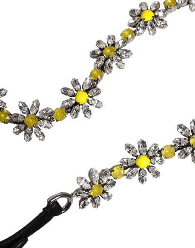 Dolce &amp; Gabbana Zwarte Leren Daisy Crystal Embellish Tailleriem