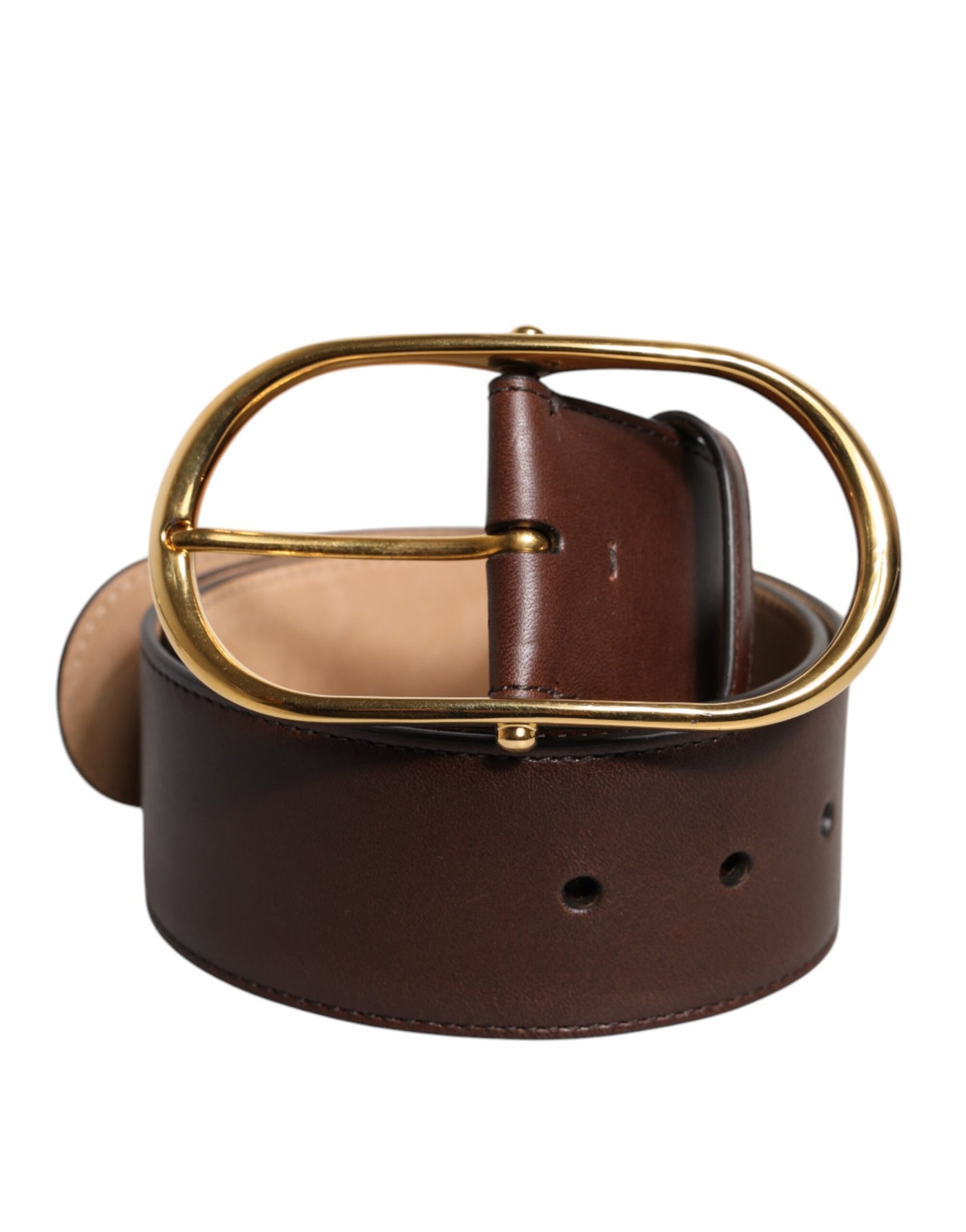 Dolce &amp; Gabbana Bruine Leren Tailleriem met Gouden Metalen Gesp