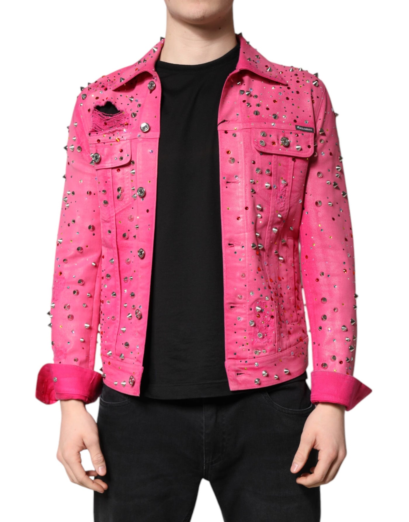 Dolce &amp; Gabbana roze katoenen denimjasje met kristallen
