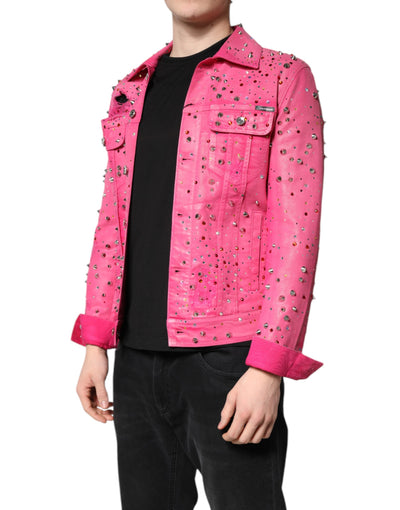 Dolce &amp; Gabbana roze katoenen denimjasje met kristallen
