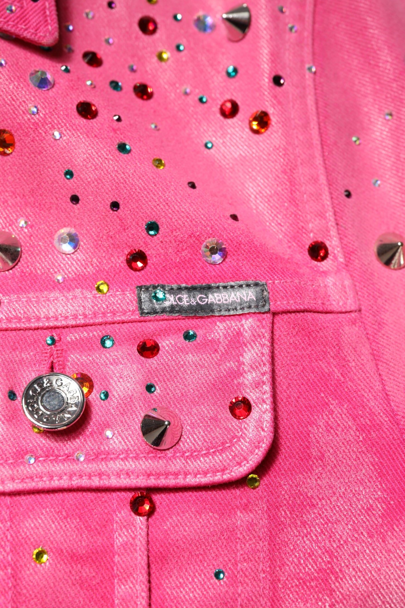 Dolce &amp; Gabbana roze katoenen denimjasje met kristallen