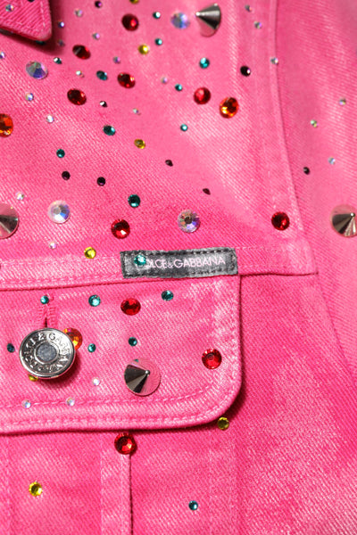 Dolce &amp; Gabbana roze katoenen denimjasje met kristallen